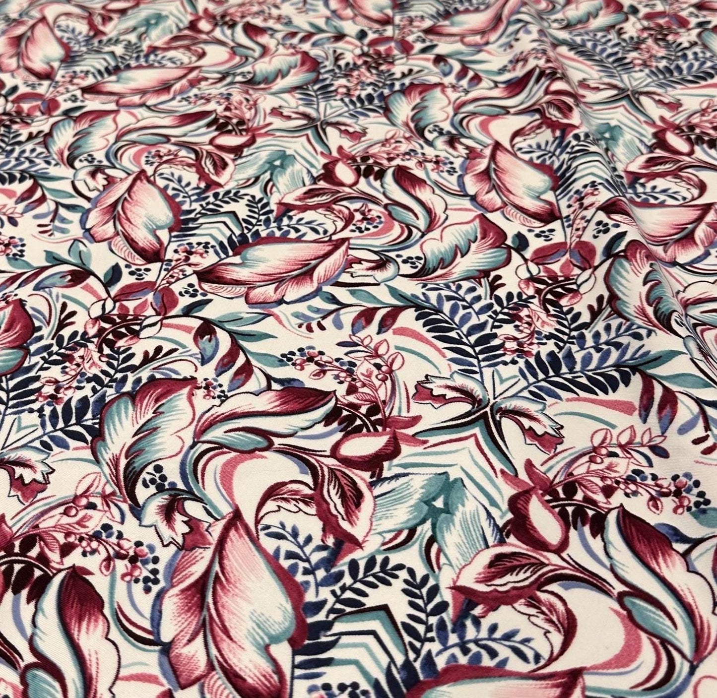 4 Way Stretch Print Nylon Spandex Fabric By The Yard Tricot Swim Wear Bikini Active Wear Floral Flower Leaf Teal Wine