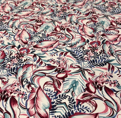 4 Way Stretch Print Nylon Spandex Fabric By The Yard Tricot Swim Wear Bikini Active Wear Floral Flower Leaf Teal Wine