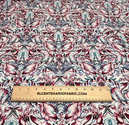 4 Way Stretch Print Nylon Spandex Fabric By The Yard Tricot Swim Wear Bikini Active Wear Floral Flower Leaf Teal Wine