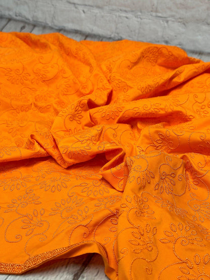 4 Way Stretch Print Nylon Spandex Fabric By The Yard Tricot Swim Wear Bikini Active Wear Embroidered Texture Eyelet Orange