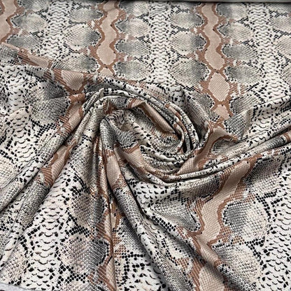 4 Way Stretch Print Nylon Spandex Fabric By The Yard Tricot Swim Wear Bikini Active Wear Snake Skin Reptile Anaconda Beige Tan Black