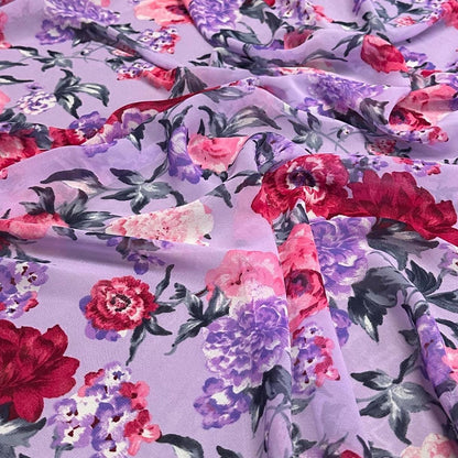 Polyester Chiffon Woven Print Fabric By The Yard Lavender Rose Flower Summer  Floral Print Summer Flowy Dress