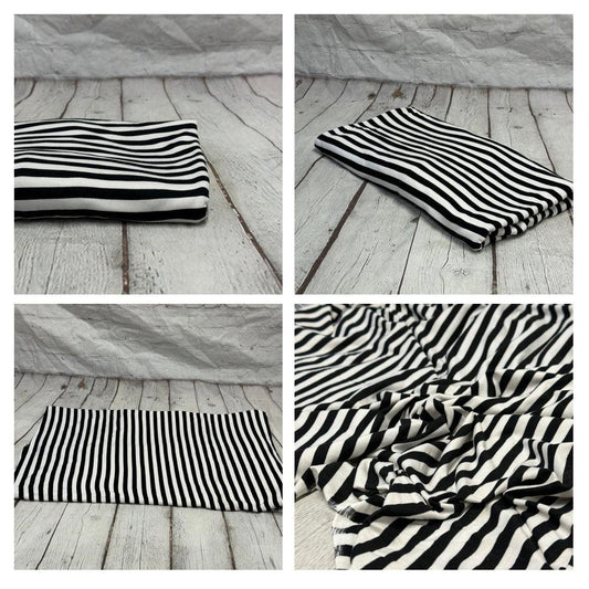 DBP Double Brushed Poly Spandex Print Black White 1/4 Inch Vertical Stripe Quarter Inch Print By The Yard