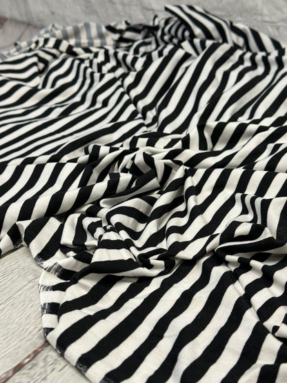 DBP Double Brushed Poly Spandex Print Black White 1/4 Inch Vertical Stripe Quarter Inch Print By The Yard
