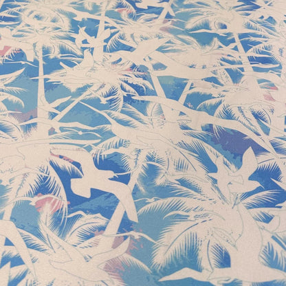 4 Way Stretch Print Nylon Spandex Fabric By The Yard Tricot Swim Wear Bikini Active Wear Tropical Ocean Palm Tree Beach Seagull Baby Blue