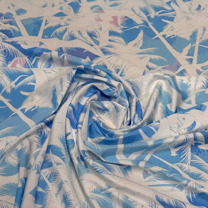 4 Way Stretch Print Nylon Spandex Fabric By The Yard Tricot Swim Wear Bikini Active Wear Tropical Ocean Palm Tree Beach Seagull Baby Blue