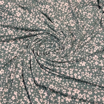 DBP 4x2 Rib Knit Flower Double Brushed Polyester Spandex Vintage Ditsy Floral Monotone DK Sage Fabric By The Yard
