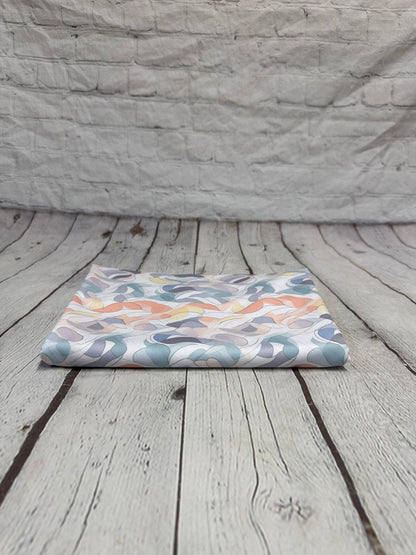 4 Way Stretch Print Spandex Fabric By The Yard Tricot Swim Wear Bikini Pastel Sage Coral Hazy Wave Water 280 GSM