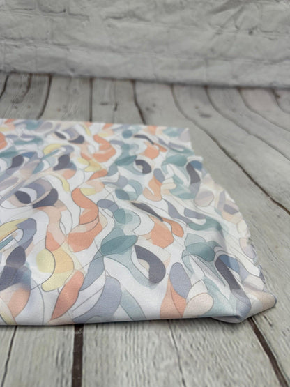 4 Way Stretch Print Spandex Fabric By The Yard Tricot Swim Wear Bikini Pastel Sage Coral Hazy Wave Water 280 GSM