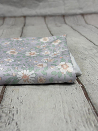 4 Way Stretch Tricot Print Spandex Fabric By The Yard Tricot Swim Wear Bikini Soft Pastel Small Ditsy Flower Foral Lavender Daisy