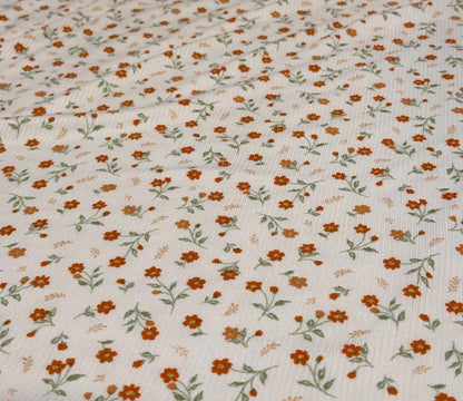 DBP 4x2 Rib Knit Mini Flower Double Brushed Polyester Spandex Vintage Ditsy Daisy Floral Monotone Cream Coral Fabric By The Yard