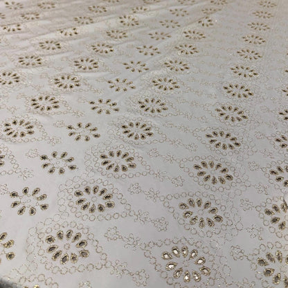 4 Way Stretch Print Nylon Spandex Fabric By The Yard Tricot Swim Wear Bikini Active Wear Embroidered Texture Eyelet Ivory Gold Lurix