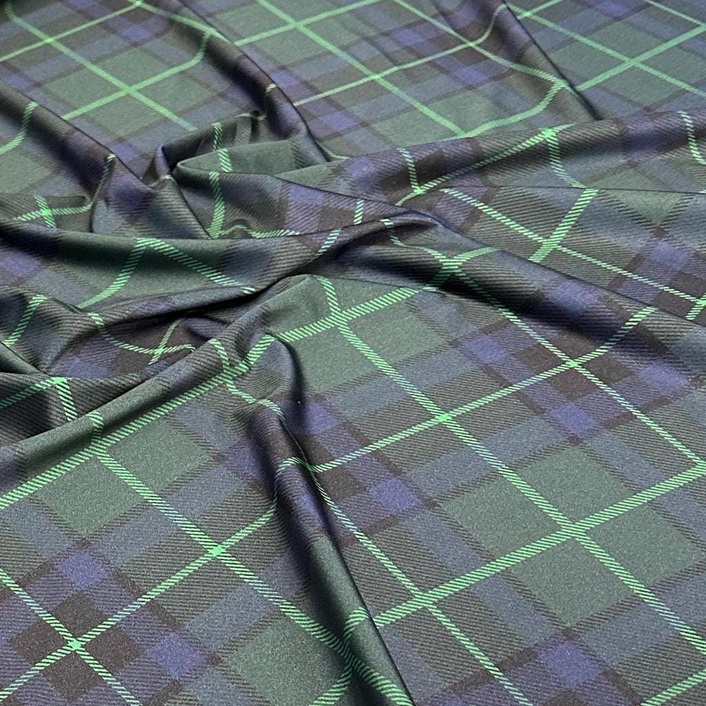 4 Way Stretch Assorted Print Nylon Spandex Fabric By The Yard Tricot Swim Wear Bikini Active wear Black Green Plaid Print 280 GSM