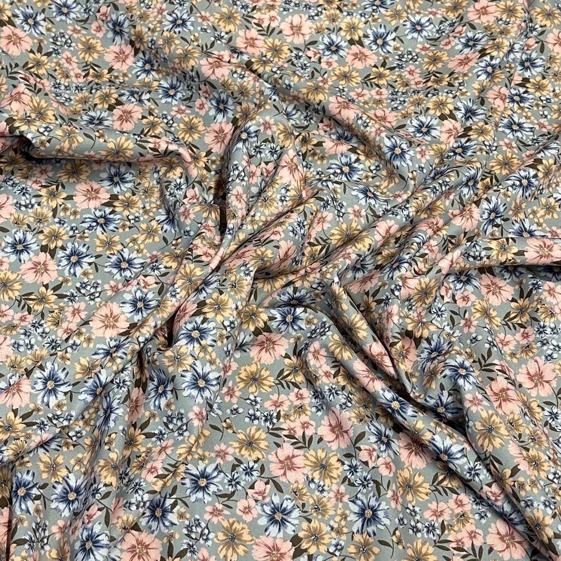 Airflow Woven Print Fabric By The Yard  Small Multi Color Summer  Floral Print Blue Rose