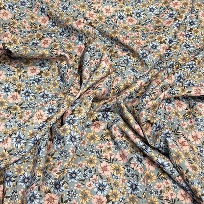 Airflow Woven Print Fabric By The Yard  Small Multi Color Summer  Floral Print Blue Rose