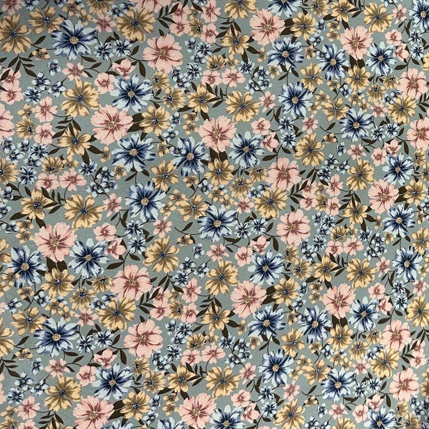Airflow Woven Print Fabric By The Yard  Small Multi Color Summer  Floral Print Blue Rose