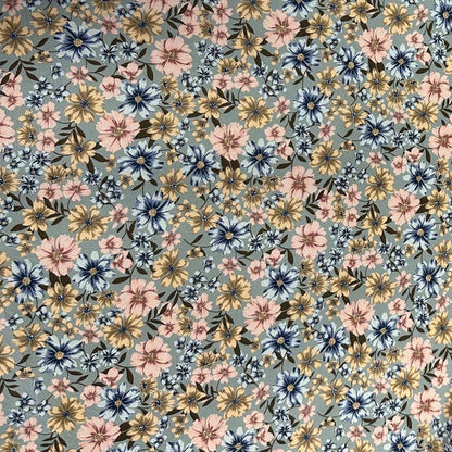 Airflow Woven Print Fabric By The Yard  Small Multi Color Summer  Floral Print Blue Rose