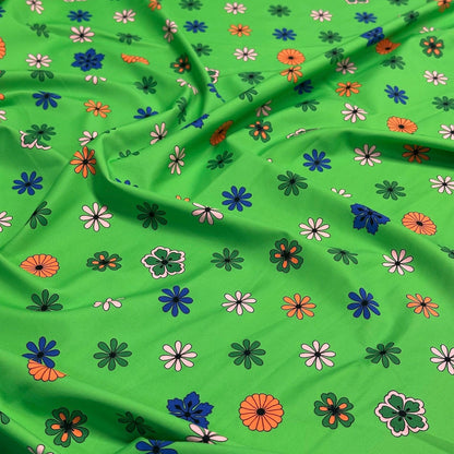 4 Way Stretch Print Nylon Spandex Fabric By The Yard Tricot Swim Wear Bikini Active Wear Green Ditsy Flower Daisy Floral