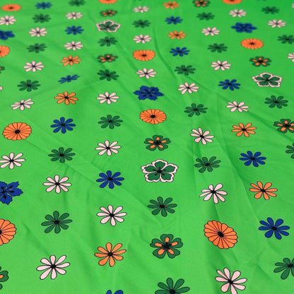 4 Way Stretch Print Nylon Spandex Fabric By The Yard Tricot Swim Wear Bikini Active Wear Green Ditsy Flower Daisy Floral