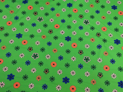 4 Way Stretch Print Nylon Spandex Fabric By The Yard Tricot Swim Wear Bikini Active Wear Green Ditsy Flower Daisy Floral