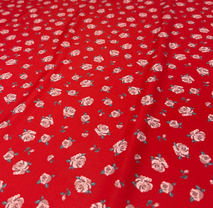 4 Way Stretch Print Nylon Spandex Fabric By The Yard Tricot Swim Wear Bikini Active Wear Small Flower Floral Red Mauve Rose