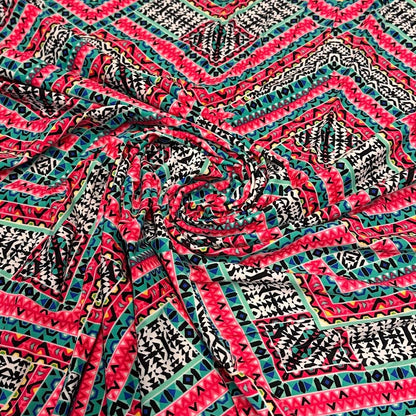 4 Way Stretch Print Nylon Spandex Fabric By The Yard Tricot Swim Wear Bikini Active Wear Neon Pink Abstract Geometric Rustic