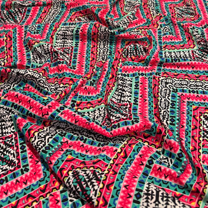4 Way Stretch Print Nylon Spandex Fabric By The Yard Tricot Swim Wear Bikini Active Wear Neon Pink Abstract Geometric Rustic