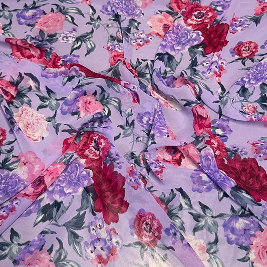 Polyester Chiffon Woven Print Fabric By The Yard Lavender Rose Flower Summer  Floral Print Summer Flowy Dress