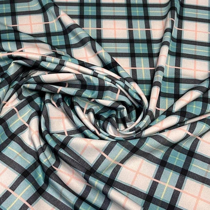 4 Way Stretch Assorted Print Nylon Spandex Fabric By The Yard Tricot Swim Wear Bikini Active wear White Green Plaid Print 280 GSM