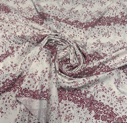 4 Way Stretch Print Nylon Spandex Fabric By The Yard Tricot Swim Wear Bikini Active Wear Mini Floral Silver Wine Wave Flower