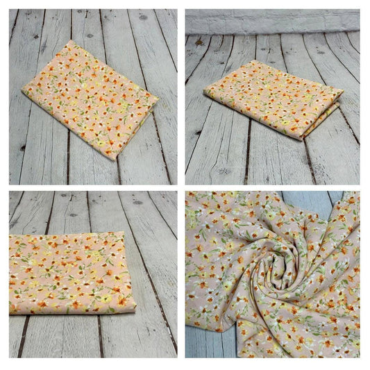 Crinkled Woven Print Fabric By The Yard Small coral Summer  Floral Print