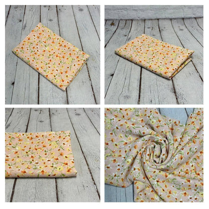 Crinkled Woven Print Fabric By The Yard Small coral Summer  Floral Print