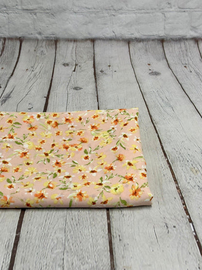 Crinkled Woven Print Fabric By The Yard Small coral Summer  Floral Print