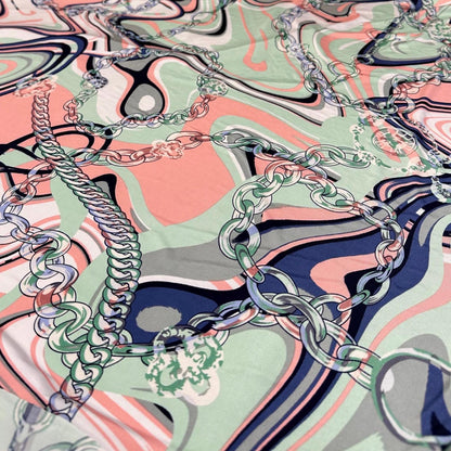 Venezia Poly Spandex Print Luxury Baroque-Inspired Print Elegant and Sophisticated Design Chains By The Yard Navy Mint