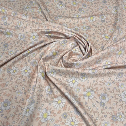 4 Way Stretch Tricot Print Spandex Fabric By The Yard Tricot Swim Wear Bikini Soft Pastel Small Ditsy Flower Foral Peach Daisy