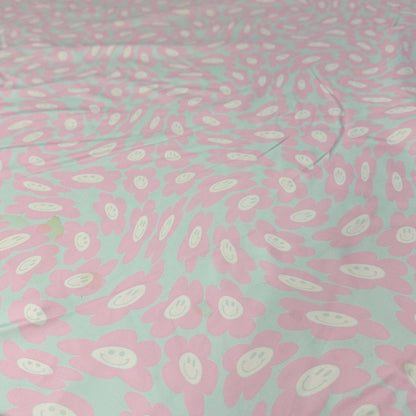 4 Way Stretch Print Nylon Spandex Fabric By The Yard Tricot Swim Wear Bikini Active Wear Daisy Smiley Face 70s Retro Vintage