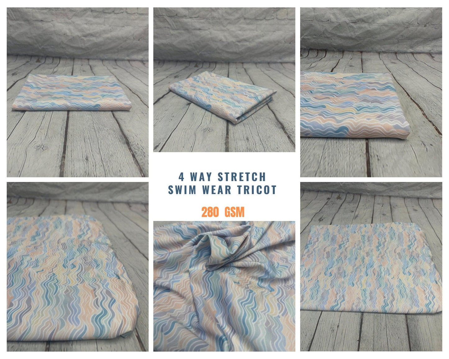 4 Way Stretch Print Spandex Fabric By The Yard Tricot Swim Wear Bikini Pastel Mini Multi Color Hazy Wave 280 GSM