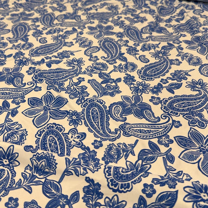 4 Way Stretch Print Nylon Spandex Fabric By The Yard Tricot Swim Wear Bikini Active Wear Paisley Shapes Floral Flower Blue Red