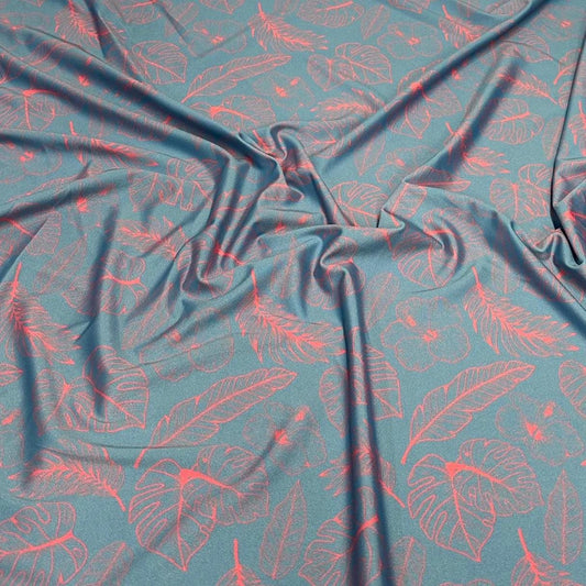 4 Way Stretch Print Spandex Fabric By The Yard Tricot Swim Wear Bikini Tropical Teal Green Mauve Floral Hawaii