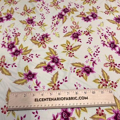 4 Way Stretch Print Nylon Spandex Fabric By The Yard Tricot Swim Wear Bikini Active Wear White  Magenta Floral Tropical Flower Print