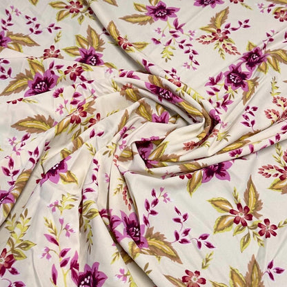 4 Way Stretch Print Nylon Spandex Fabric By The Yard Tricot Swim Wear Bikini Active Wear White  Magenta Floral Tropical Flower Print