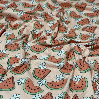 DBP 4x2 Rib Fruit Watermelon Floral Brushed Polyester Spandex Floral Fabric By The Yard