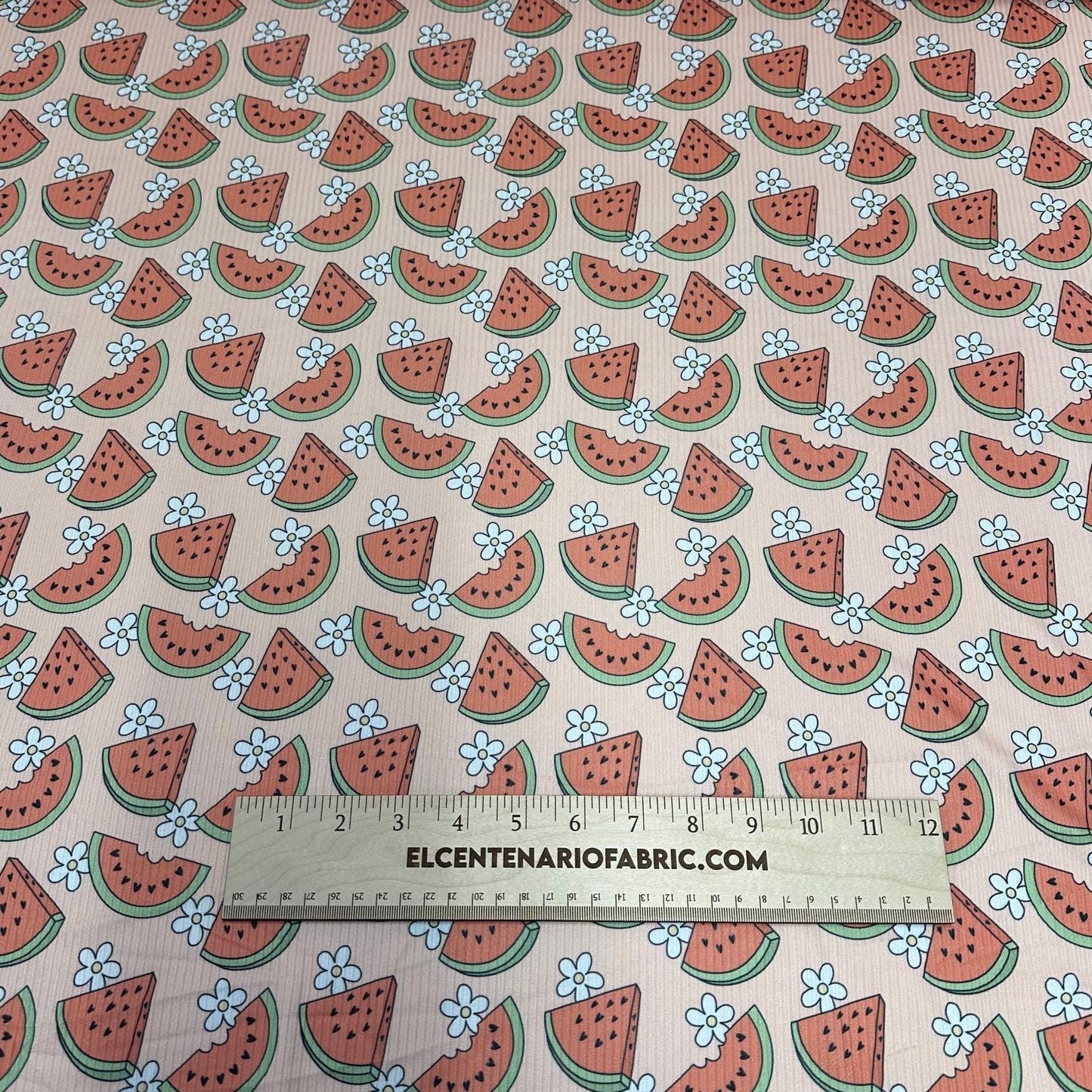 DBP 4x2 Rib Fruit Watermelon Floral Brushed Polyester Spandex Floral Fabric By The Yard