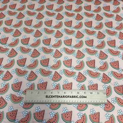 DBP 4x2 Rib Fruit Watermelon Floral Brushed Polyester Spandex Floral Fabric By The Yard