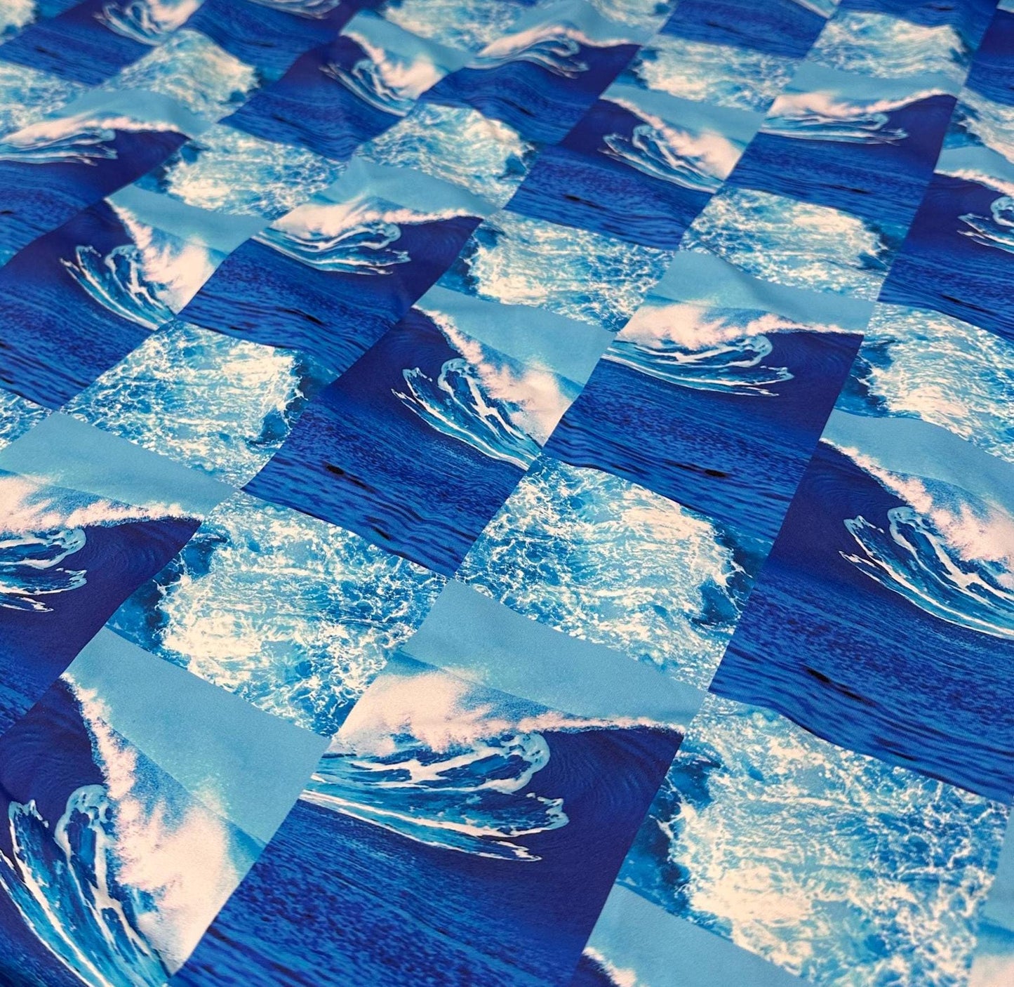 4 Way Stretch Print Nylon Spandex Fabric By The Yard Tricot Swim Wear Bikini Active Wear Abstract Wave Water Patchwork 260 GSM
