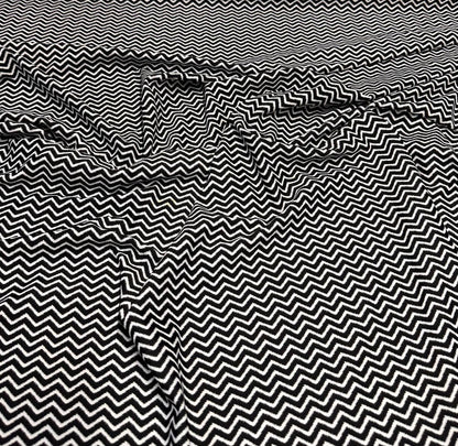 4 Way Stretch Print Nylon Spandex Fabric By The Yard Tricot Swim Wear Bikini Active Wear Chevron Black White