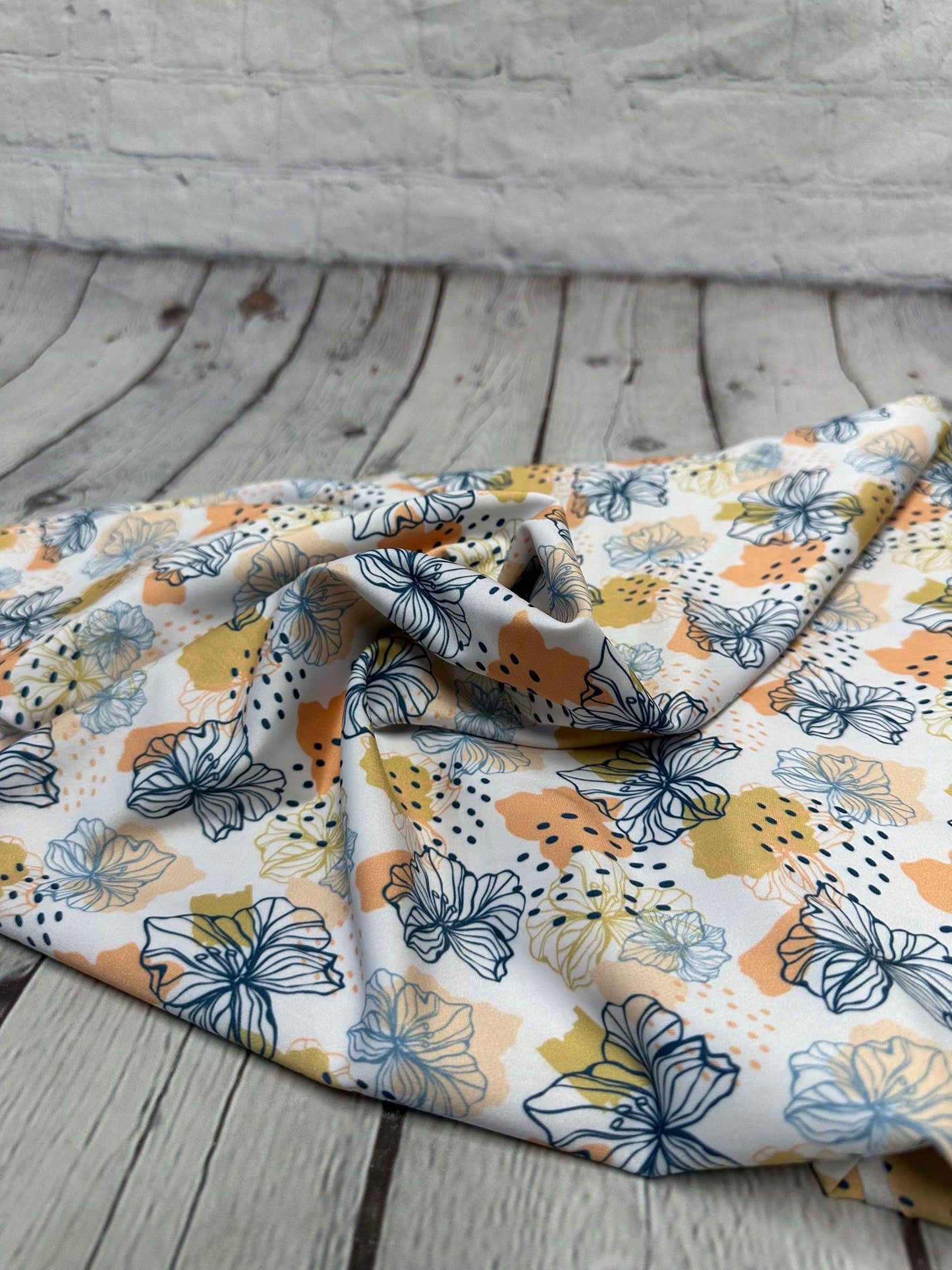 4 Way Stretch Print Spandex Fabric By The Yard Tricot Swim Wear Bikini Abstract Flower Boho Floral Geometric White 280 GSM