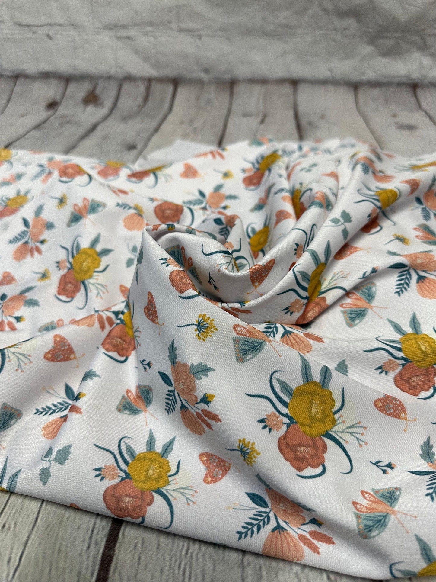 4 Way Stretch Print Spandex Fabric By The Yard Tricot Swim Wear Bikini  Floral White Wild Flower Print  280 GSM