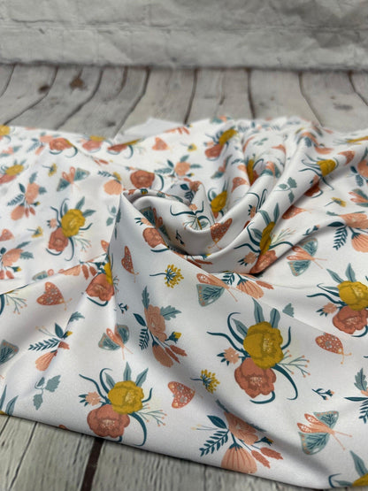 4 Way Stretch Print Spandex Fabric By The Yard Tricot Swim Wear Bikini  Floral White Wild Flower Print  280 GSM