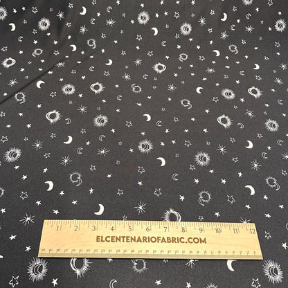 4 Way Stretch Print Nylon Spandex Fabric By The Yard Tricot Swim Wear Bikini Active Wear Crescent Moon Galaxy Star Print 280 GSM